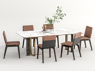 Modern Dining Table and Chair Combination Leather Dining Table and Chair Combination Rock Board Table Dining Chair 3d model