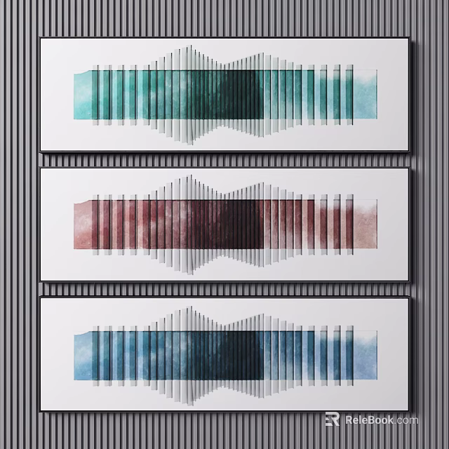Colorful Abstract Artworks With Vertical Stripes In Blue Green Red And Blue Tones 3d model 