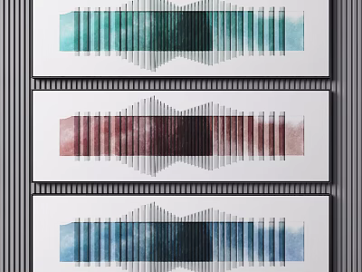 Colorful Abstract Artworks With Vertical Stripes In Blue Green Red And Blue Tones 3d model