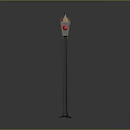 Classic Street Lamp With Ornate Metal Pole Yellow Light Shade And Decorative Top