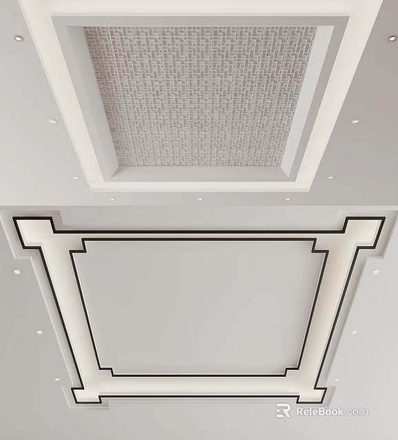 Elegant Modern Ceiling Design With Geometric Frame Details And Recessed Lights 3d model