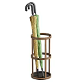Wooden Umbrella Stand with Two Umbrellas and Circular Ring Design