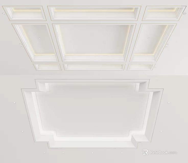 Modern White Ceiling Design With Paneled Frames And Clean Architectural Lines 3d model