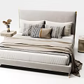 Light Gray Double Bed with Modern Upholstered Headboard Neutral Bedding Multiple Pillows and Nightstands 3d model