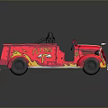 Vintage Red Fire Truck Toy Model With Flame Graphics And FLAME Lettering