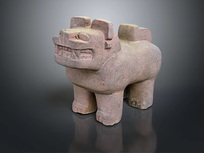 Ancient Terracotta Mythical Beast Sculpture With Fierce Facial Features And Four Legs 3d model