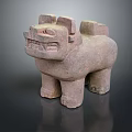 Ancient Terracotta Mythical Beast Sculpture With Fierce Facial Features And Four Legs