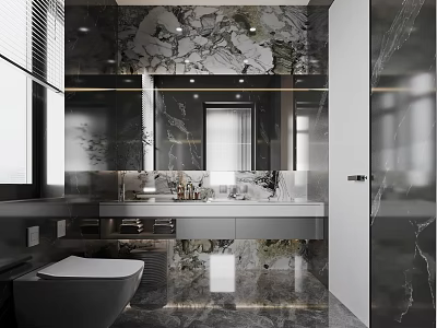 Elegant Modern Bathroom Interior With Marble Vanity And Large Mirror 3d model