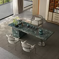 Modern Green Marble Tea Table With Comfortable Chairs And Tea Sets