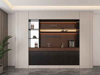 Modern Sideboard Design With Glass Display Shelves Wooden Cabinets And Built In Lighting 3d model