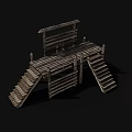 Ancient Wooden Architecture Structure With Stairs And Spiked Platform Design