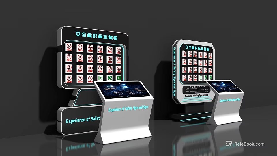 Interactive Safety Sign Experience Equipment Featuring Digital Displays And Instruction Panels 3d model