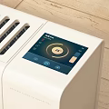 White Baseboard Electric Heater in Room Corner on Wooden Floor with Sunlight and White Curtains