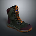 Durable High Top Outdoor Hiking Boots With Green Upper Purple Accents And Orange Laces