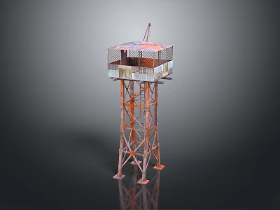 Industrial Metal Frame Tower Structure With Top Platform And Mesh Enclosure 3d model