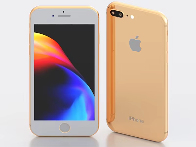 Golden iPhone Smartphone Featuring Colorful Display And Apple Logo Front Back Design 3d model