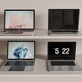 Modern Sleek Laptops Arranged on White Shelves With Diverse Screen Displays and Designs