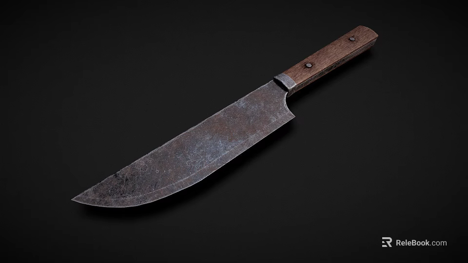Rusty Kitchen Knife With Wooden Handle And Sharp Blade For Cutting Meat 3d model 
