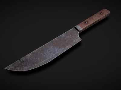 Rusty Kitchen Knife With Wooden Handle And Sharp Blade For Cutting Meat 3d model
