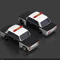 Decorative Ornament Set of Police Car Models with Black and White and Red Emergency Lights