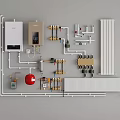 Complete Heating System Display With Boiler Pipes Valves Radiators And Controls