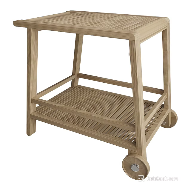 Wooden Side Table with Wheels and Lower Storage Shelf Simple Design for Living Room 3d model 
