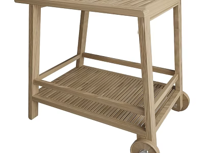 Wooden Side Table with Wheels and Lower Storage Shelf Simple Design for Living Room 3d model
