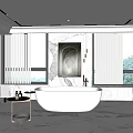 Modern Bathroom Interior Design With Marble Walls Freestanding Bathtub Vanity Counter And Recessed Lighting