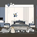 Modern Kids Room Interior With Bed Nightstands Desk Toys Artwork And Decorative Rug