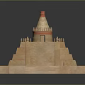 Ancient Pyramid Architecture With Multiple Stepped Layers Red Staircase And Small Temple On Top 3d model