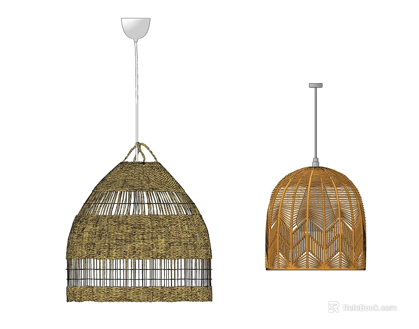 Woven Dome Shaped Pendant Lights with Intricate Patterns and Metal Frames 3d model