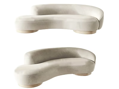 Modern Curved Cream Sectional Sofa With Velvet Upholstery And Wooden Legs Design 3d model