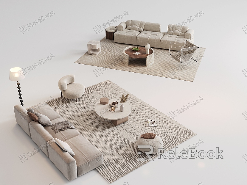 Quiet wind sofa tea table combination multi-person sofa tea table leisure chair floor lamp carpet side table model