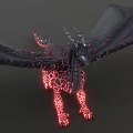 Mythical Dragon Game and Movie Character With Red Cracked Glowing Body And Black Wings