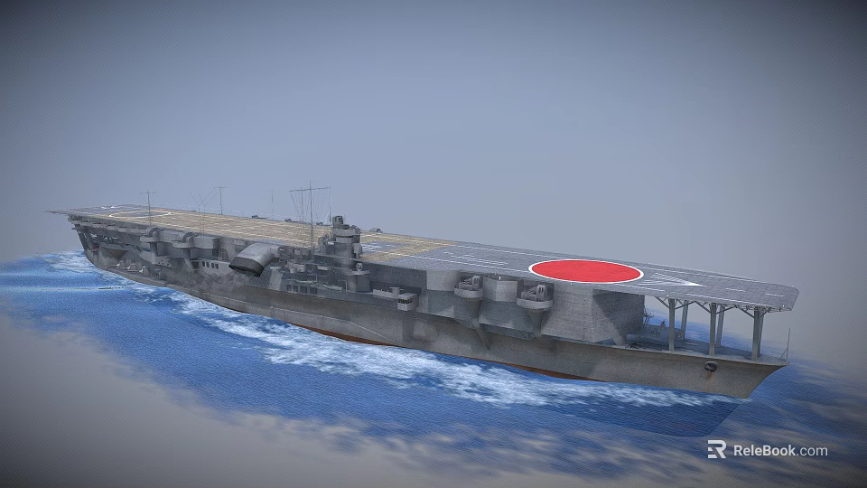 Gray Military Warship Sailing On Blue Sea With Red Circle And Flight Deck 3d model 