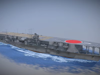 Gray Military Warship Sailing On Blue Sea With Red Circle And Flight Deck 3d model