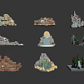 Diverse Garden Ornaments With Rock Formations Small Waterfalls And Plant Accents