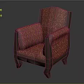 Elegant Red Upholstered Chair With Wooden Armrests Legs And Diamond Pattern