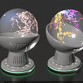 Globe Shaped Decorative Ornament Set With Pedestal Base Green LED Lights And Colorful Wiring Patterns