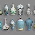 Various Colorful Ceramic Vessels With Intricate Floral Patterns And Shapes