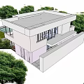 Modern Detached Villa With Swimming Pool Large Glass Windows And Lush Greenery