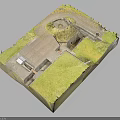 3D Model of Ancient Archaeological Site with Grassland Circular Structure and Square Area