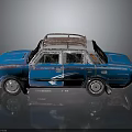 Blue Old Car With Roof Rack And White Stripes Rusty Worn Exterior