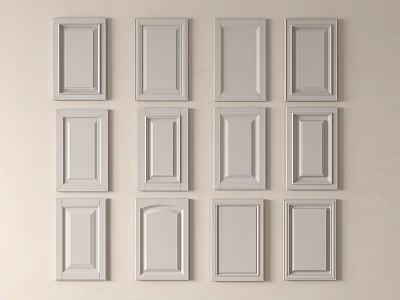 Gray Cabinet Doors In Various Styles Arranged On A Wall 3d model