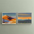 Landscape Paintings With Orange Mountains Blue Lake Yellow Vegetation Orange Sky Green Forest On Wall