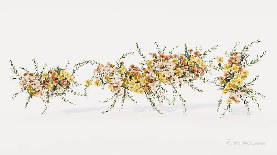 Elegant Floral Decor with Yellow Pink Flowers and Green Leaves for Event Decoration 3d model 