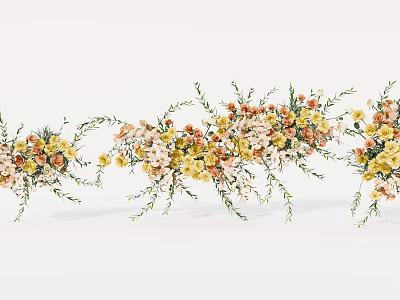 Elegant Floral Decor with Yellow Pink Flowers and Green Leaves for Event Decoration 3d model