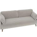 Modern Beige Fabric Two Seater Sofa With Comfortable Pillows And Wooden Legs