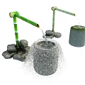 Natural Bamboo Water Spout Garden Ornament With Stone Basin And Decorative Rocks