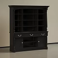 Elegant Black Traditional Style Bookcase With Open Shelves Drawers And Decorative Edges